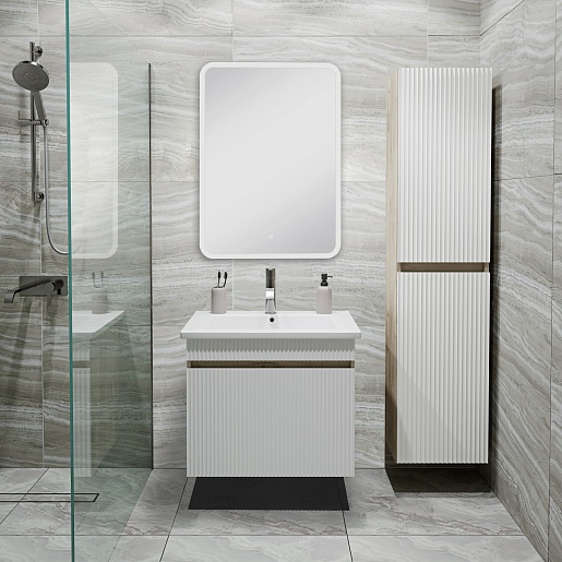 Runo Шкаф пенал Модена 35 подвесной дуб крафт/белый – фотография-6